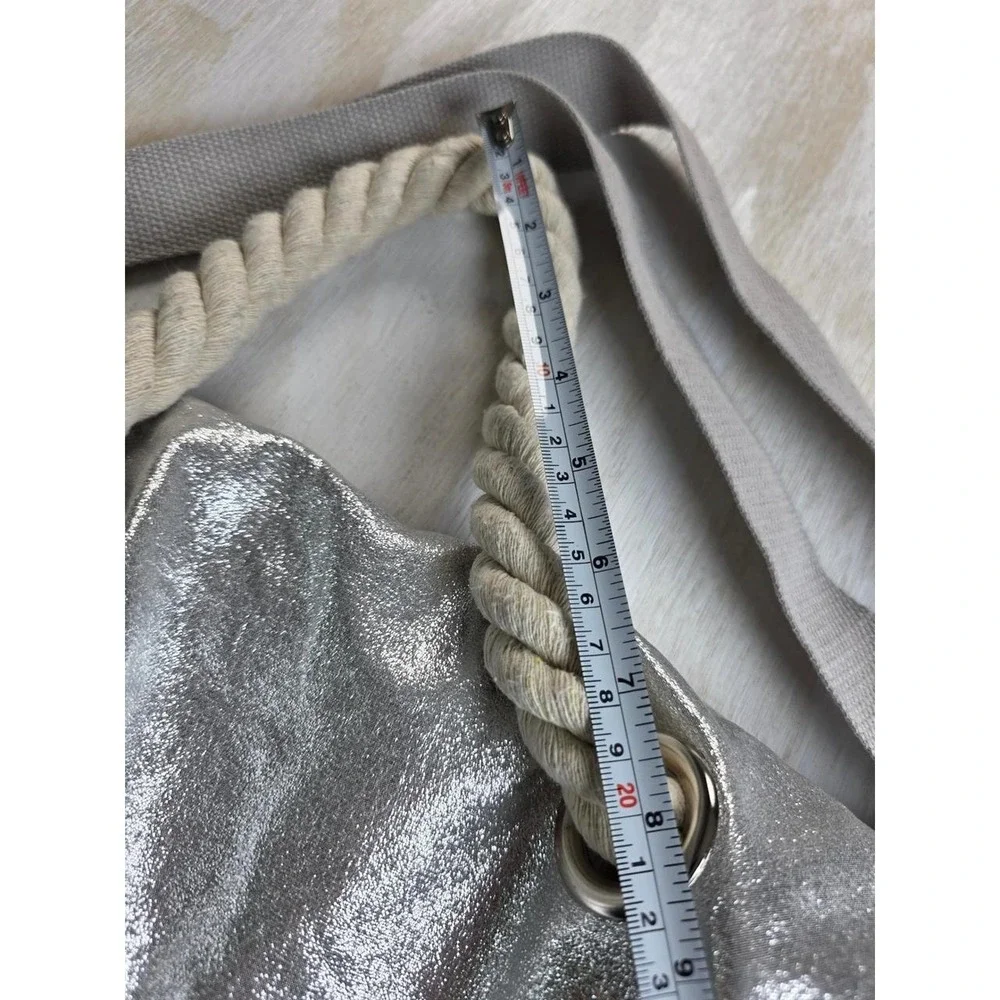 Metallic Silver Duffle Bag Y2K Rope Handle Crossbody Nautical Festival Boho